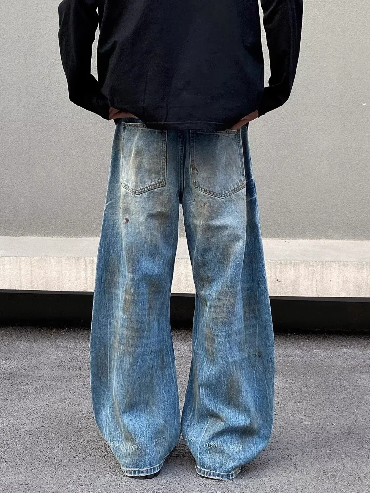 2000S Kleidung Y2K Grunge Old Dirty Washed Blue Baggy Zerrissene Jeans Hosen Für Männer 90S Vintage Kleidung Denim Hosen Ropa Hombre – Detail 5