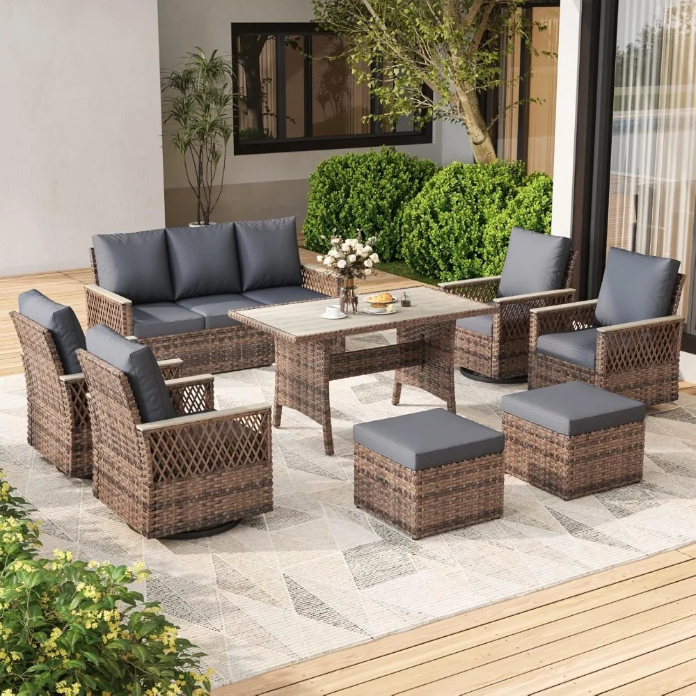 

8 Pieces Patio Furniture Set,Swivel Glide Chairs with Ottomans,All-Weather Conversation Set with Water-Resistant Cushions & Back