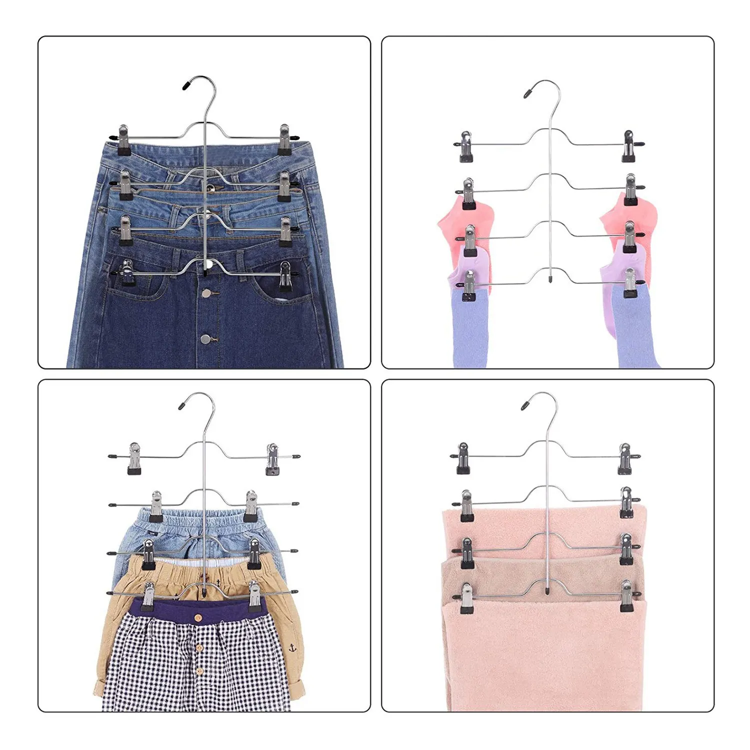 

ABVB-4-х уровневые вешалки для брюк Металлические вешалки для юбок с зажимами, вешалка для брюк, для брюк, брюк, джинсов, галстуков, 2 шт. в упаковке, черный