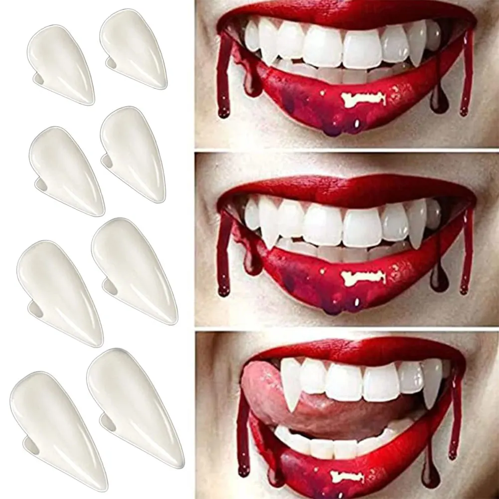 Halloween Vampire Fangs Fake Teeth with Teeth Glue Zombie Masquerade Teeth Resin Vampire False Teeth for Party Costume DIY