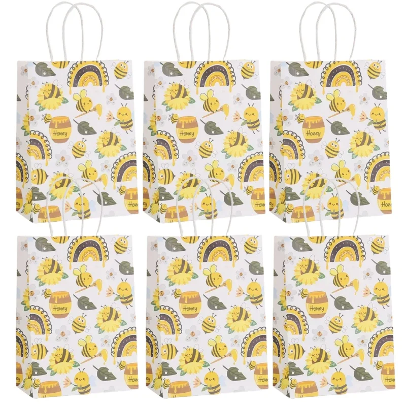 6/24 Stück Honigbienen-Geschenktüten mit Griffen, Bienenpapier, Süßigkeiten-Goodie-Beutel für Partygeschenke für Party-Dekoration, Geburtstag, Babyparty-Versorgung – Detail 5