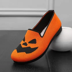 2024 Nowe buty damskie Halloween Dynia Casual Płaskie buty Pojedyncze Lekkie, oddychające, modne buty materiałowe