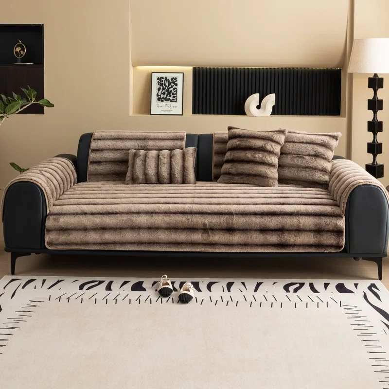 Soft Warm Sofa Cover for Living Room Luxury Non-Slip Solid Sofas Cushion Mat Thicken Plush Couch Towel Home Decor Four Seasons