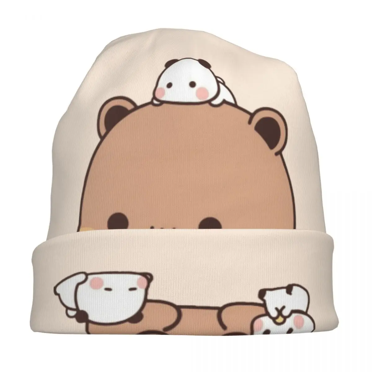 Panda And Brownie Bear Couple Caps Mochi Cat Vintage Men Outdoor Skullies Beanies Hat Spring Warm Dual-use Bonnet Knitted Hat