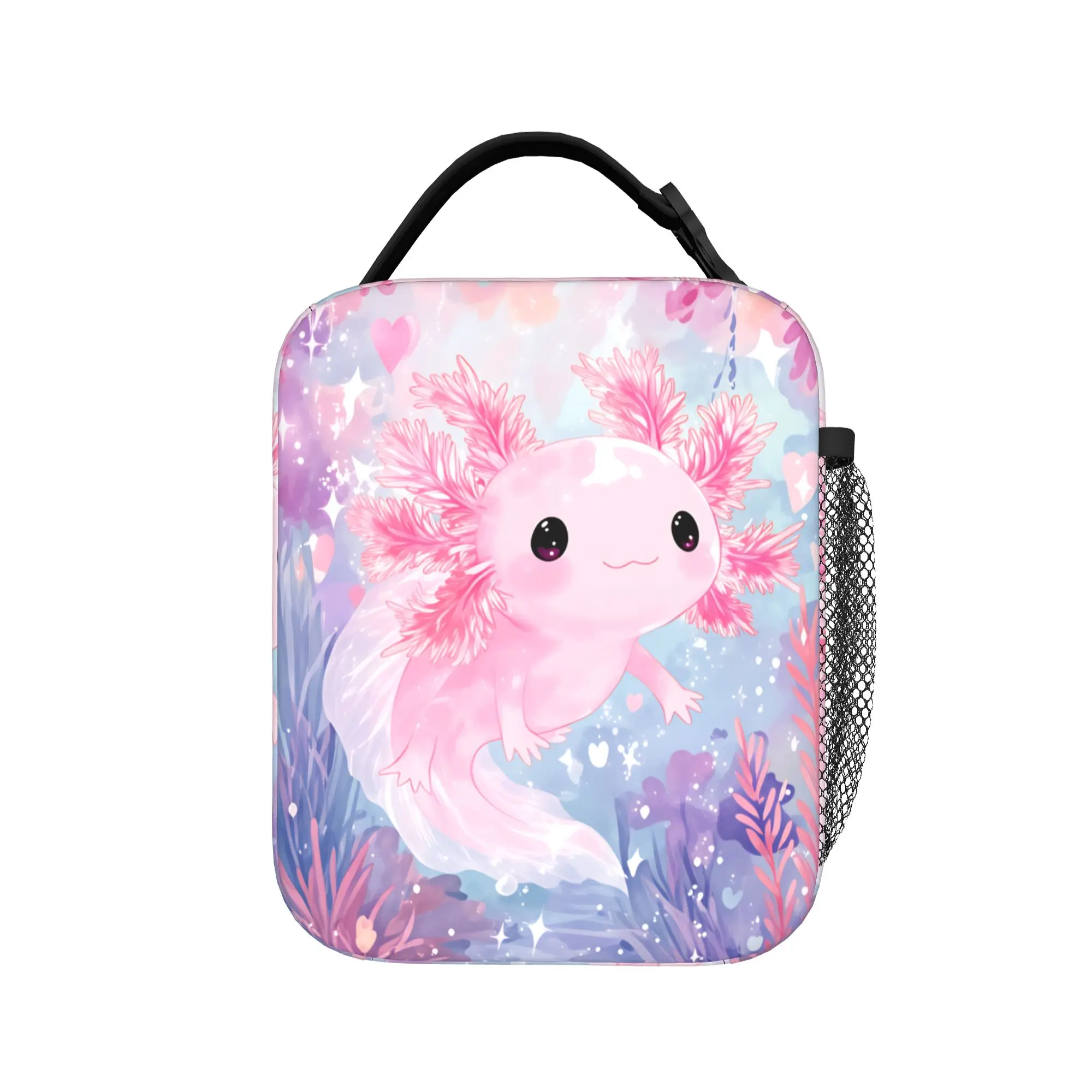 Cute Axolotl Salute Lunch Bag For Girls  Print Lunch Box Fashion Picnic Cooler Bag Portable Waterproof Thermal Tote Handbags