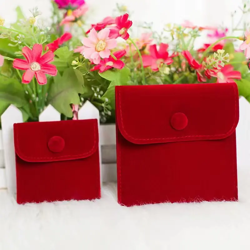 50pcs/lot 7*7, 10*10cm Double Sided Velvet Flannel Bags Small Flap Snap Pouch Jewelry Necklace Packing Gift Bag Customise Logo