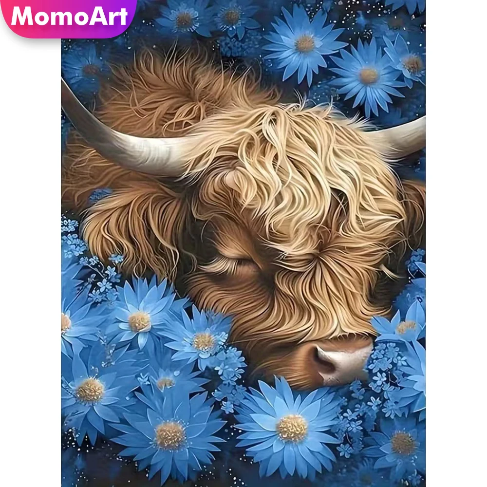 Momoart Vollquadratische Diamant-Stickerei, Tier-Kuh-Strass-Gemälde, Blumenmuster für Erwachsene, Anfänger, DIY, handgefertigtes Hobby