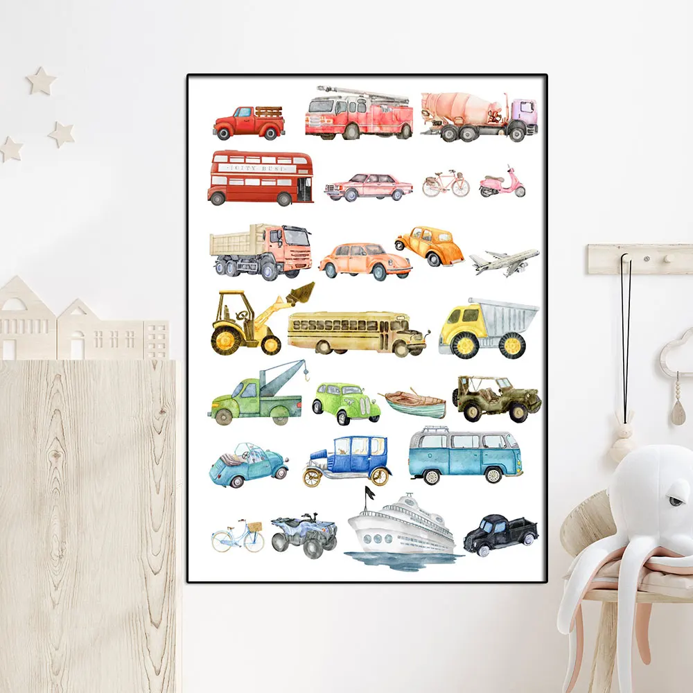

Truck Excavator Poster Bulldozer Ship Canvas Painting Nursery Posters Building Tool Wall Art Nordic Pictures Baby Boy Room Decor