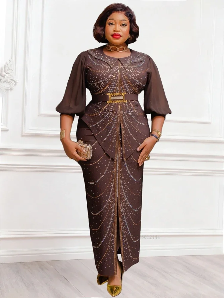 

Африканские вечерние платья для женщин Дашики с бриллиантами, облегающее длинное платье с разрезом, большие размеры, элегантное мусульманское свадебное вечернее платье в Турции