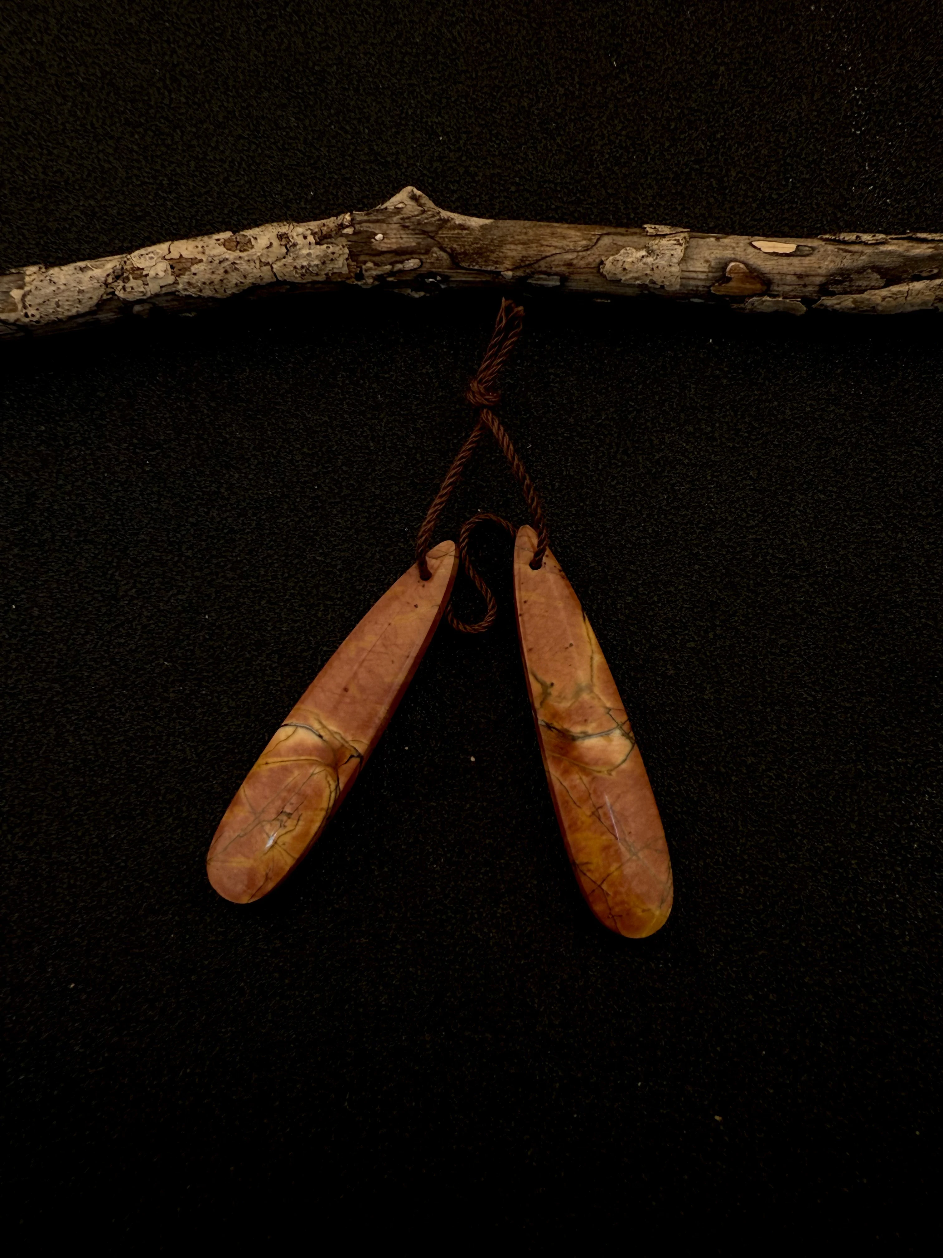 Natural Stone Multi-Color Picasso Jasper Water Drop Earrings - DIY Handmade Jewelry 38×9×1mm, 4.5g