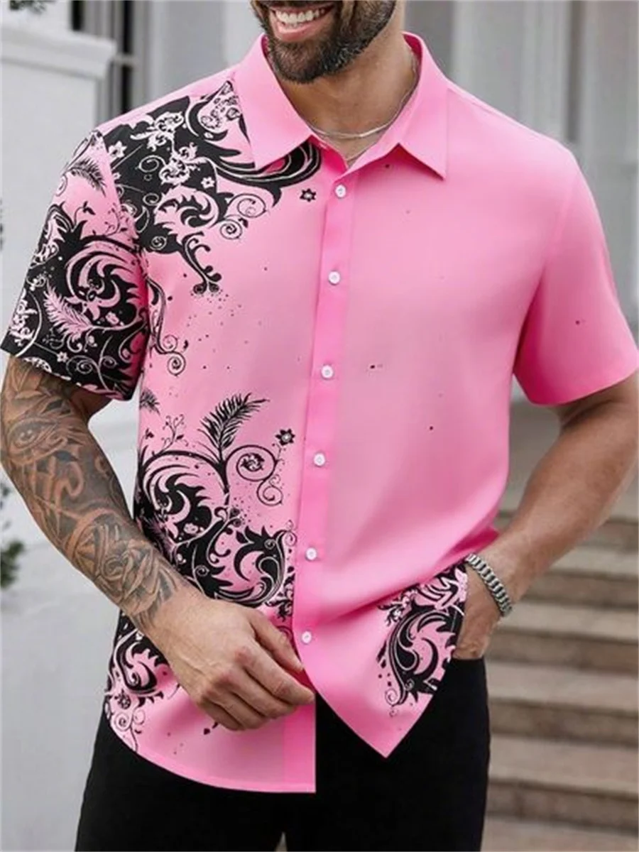 Men's short-sleeved shirt casual fashion printed shirt 3D printed fabric soft and comfortable holiday dress Hawaiian shirt