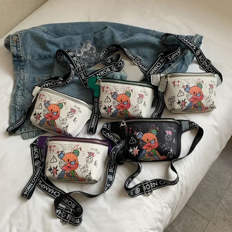 2024 New Fashion Cute Crossbody Chest Bag Small Waist Bag Casual Bounce Painted Graffiti Small Crossbody bag