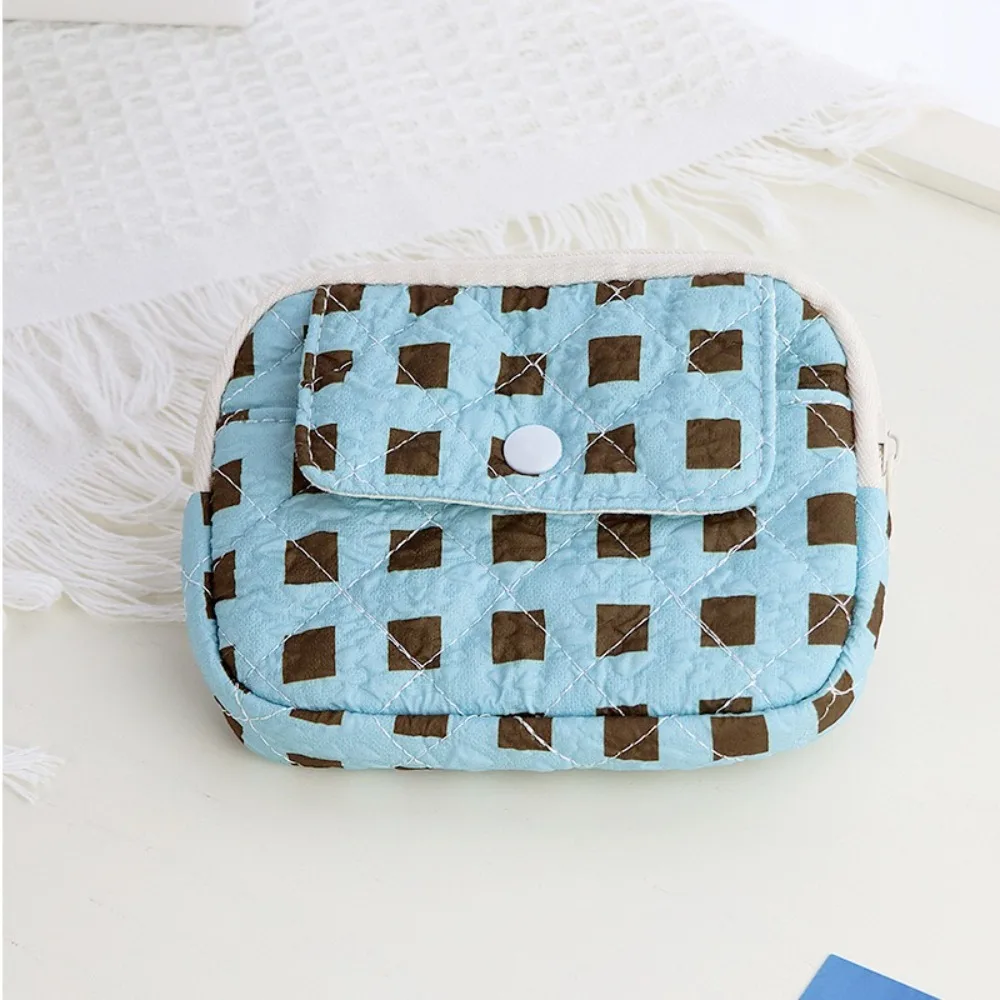 

Cute Cartoon Floral Quilted Storage Bag Zipper Portable Travel Coin Purse Polyester Soft Students Card Holder