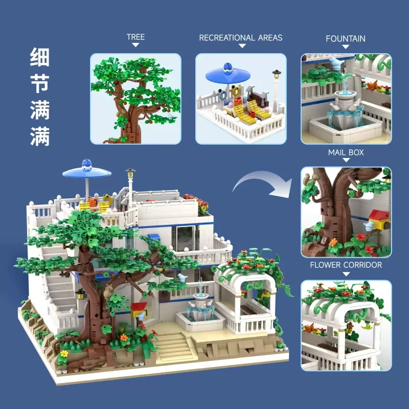 

IN STOCK MOC Street View Greece Holiday Villas Building Blocks Bricks Assembling Construction Toys for Boys Christmas Gift Set