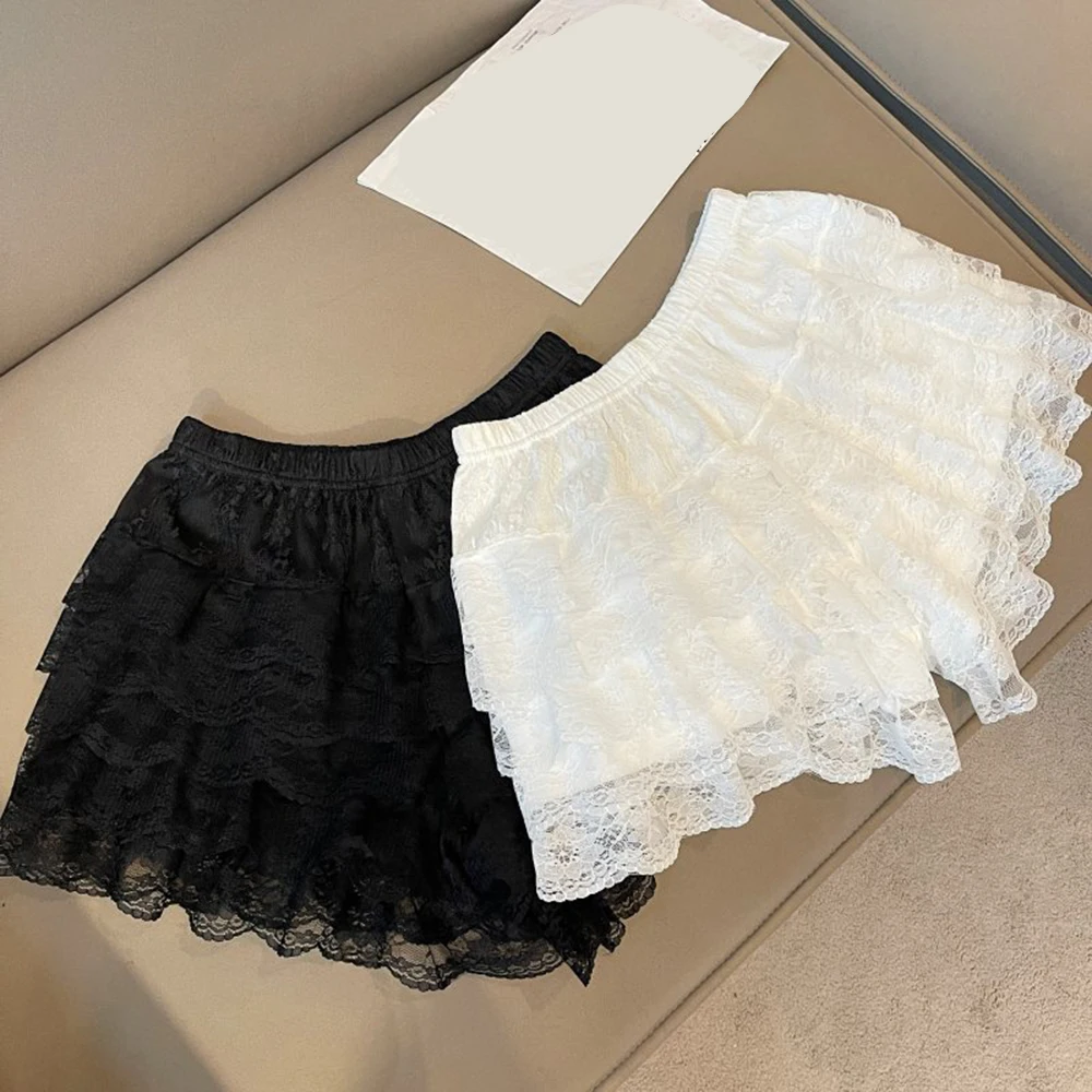 Black White Pleated Safety Panties Woman Cute Lolita Shorts Vintage Ruffle Knickers Girls Princess Underpants Summer Petticoat