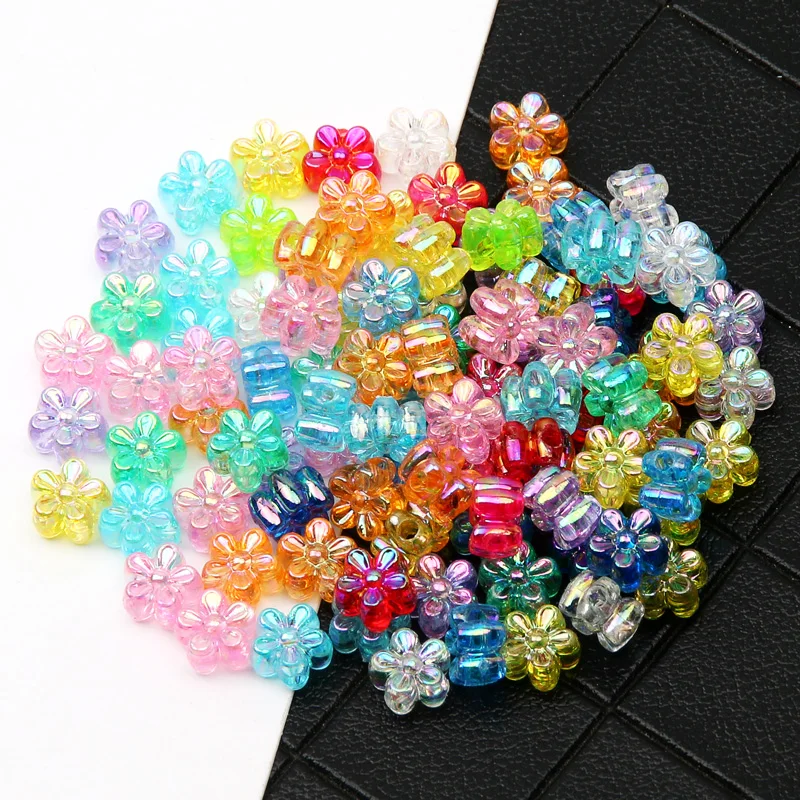 100pcs 4x7mm Tiny AB Color Acrylic Flower Beads Mix Shiny Loose Spacer Beads For Jewelry Making Diy Bracelet Necklace Keychain