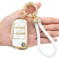 TPU Folding Key Case Bag Cover For Audi A3 A4 A5 A6 A7 Q3 Q5 S6 B6 B7 B8 C6 8P 8V 8L TT RS Car Shell FOB Protector Accessories