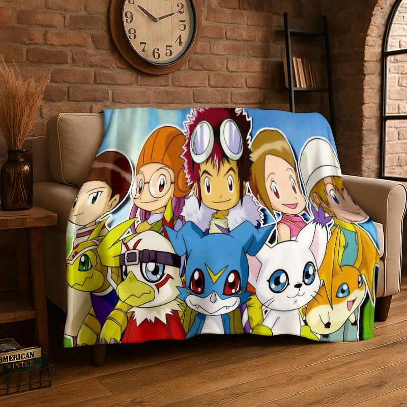 Digimon Adventure Angewomon Agumon Cartoon Flannel Blanket Soft Warm Throw Blanket for Bedroom Living Room Bed Travel Picnic