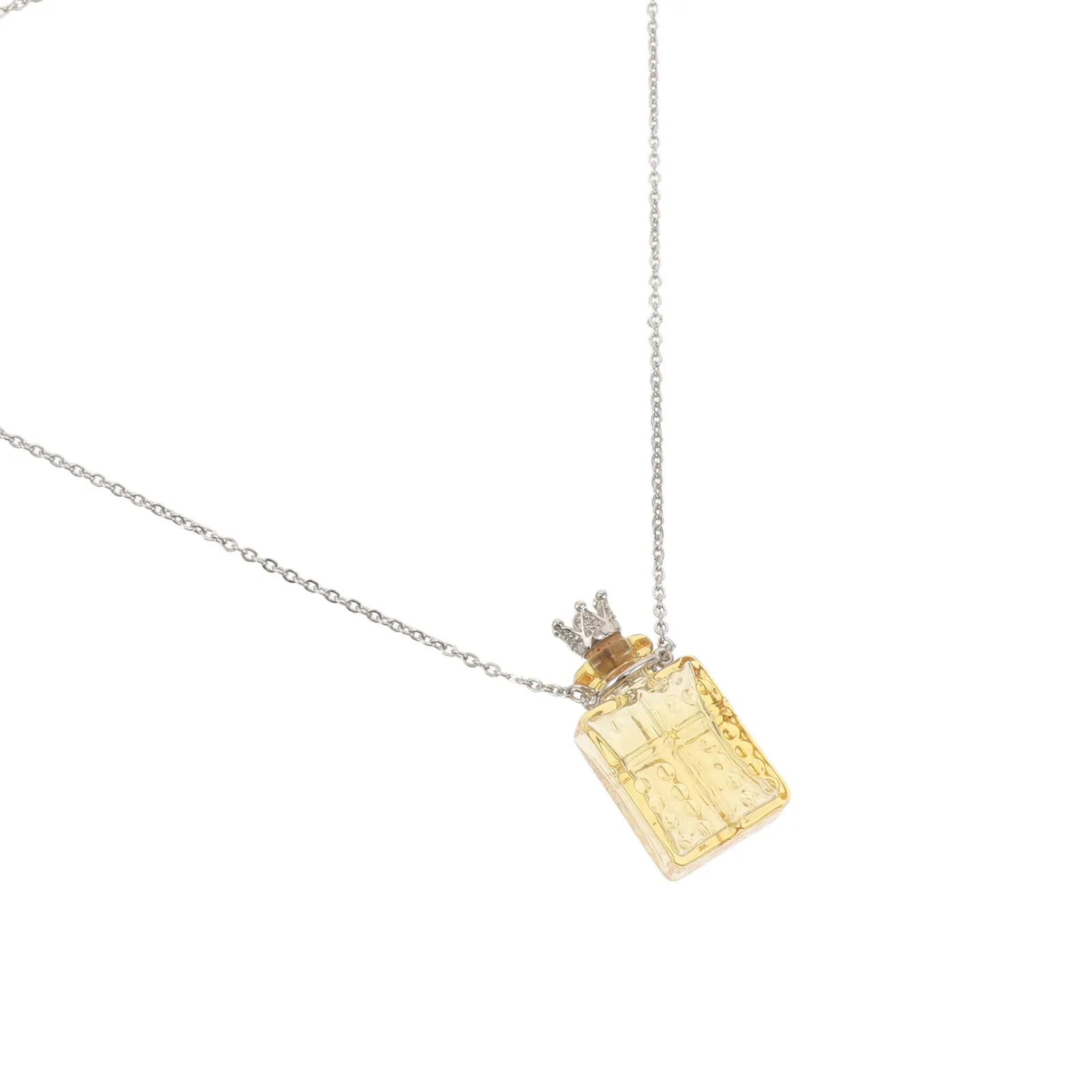Perfume Bottle Necklace Amber Glass 3Ml Essential Oil Diffuser Mini Vial Pendant Crown Lid Memorial Keepsake Jewelry Gift