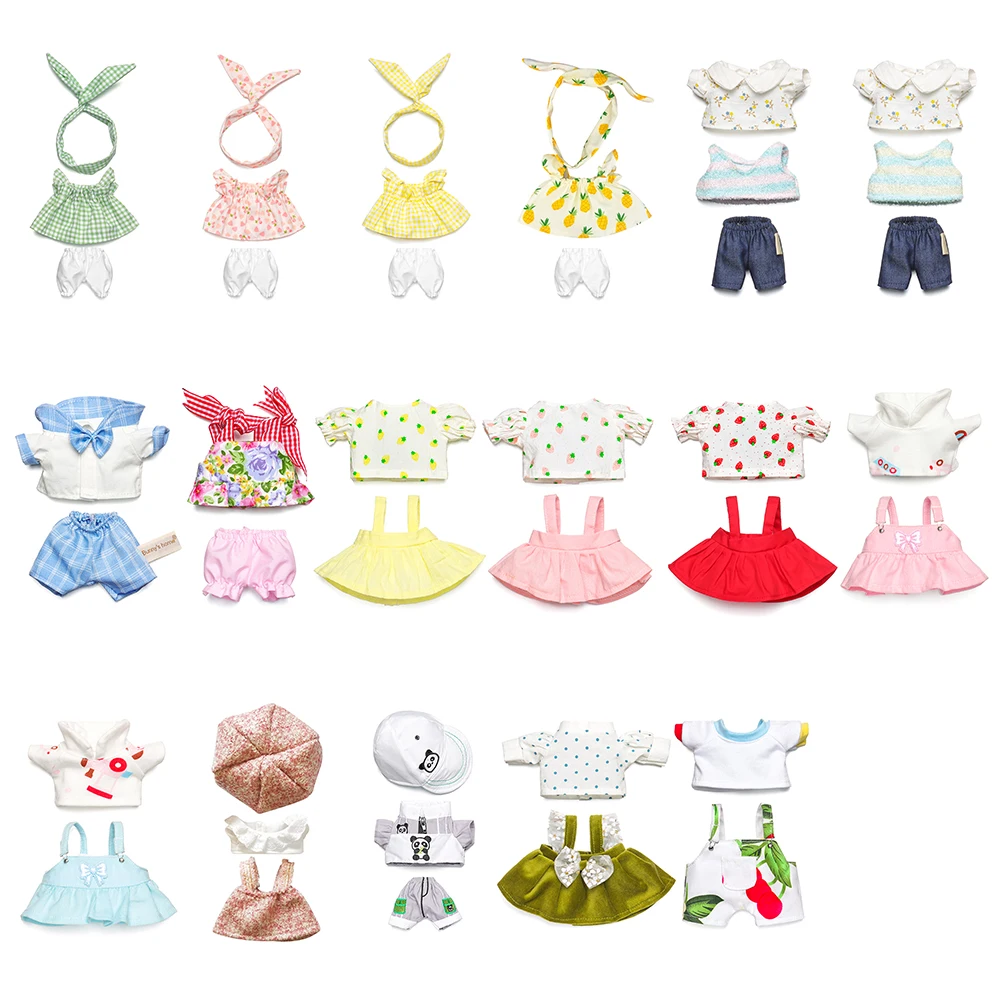 20cm Doll Tops Shorts Dress Miniature Hat Headband Suit Plush Toys Dolls Suspender Skirt Set For Idol Doll Clothes Accessories