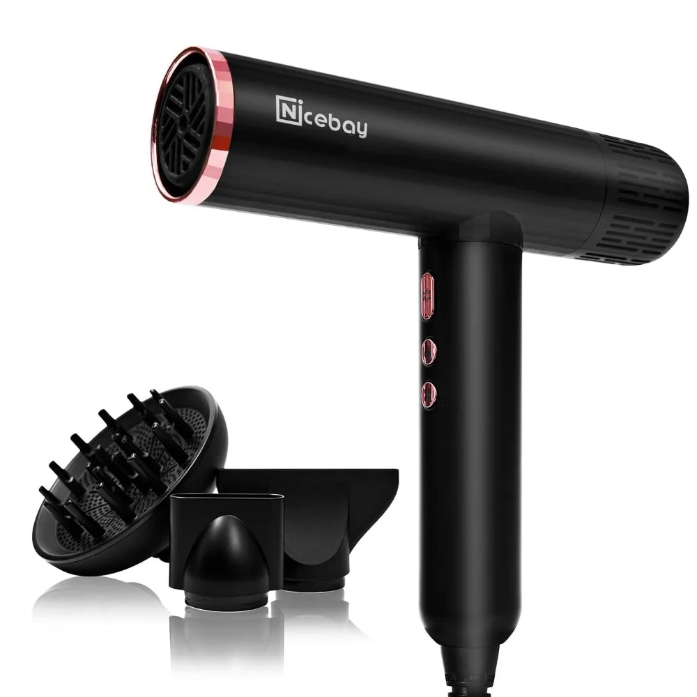 

Ionic Hair Dryer with Diffuser, Professional Blow Dryer with 3 Attachments,110000RPM High-Speed Brushless Motor for Fast Drying