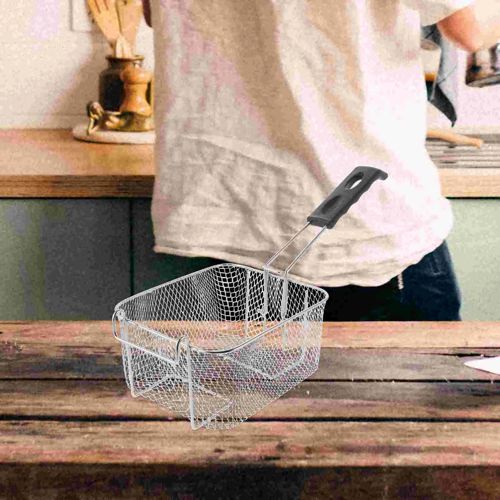 Deep Turkey Fryer Basket Stainless Steel Square French Turkey Fryer Basket Holder with Handle Wire Frying Strainer for Mesh