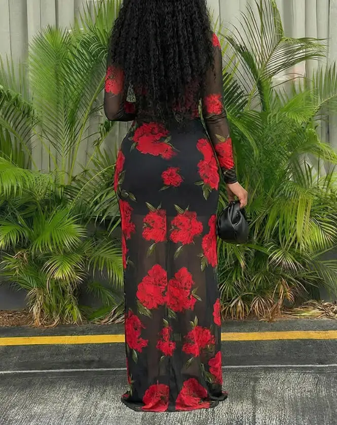 Robe d'été en mousseline de soie pour femmes, sur mesure, imprimé Floral, transparente, épissure, taille cintrée, fente latérale, adaptée aux Banquets, nouvelle collection 2026