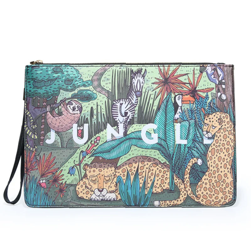 Bolso de mano con estampado Animal para hombre, de piel sintética cartera de mano de alta calidad, informal, para viaje, iPad, Unisex