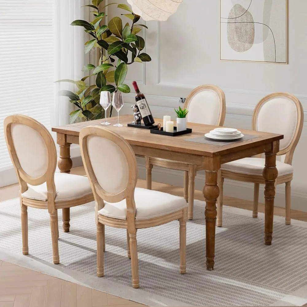 

Upholstered Dining Chairs Set of 4 French Country Oval Fabric Back Kitchen Side Chair with Wood Legs for Dining Room, Kitchen