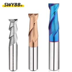 SWYBB End Mill 2F Solid Carbide CNC 2 Flutes Slot Milling Cutter Machining Metal Aluminum Steel Wood 55HRC Cutting Tool 1mm~20mm