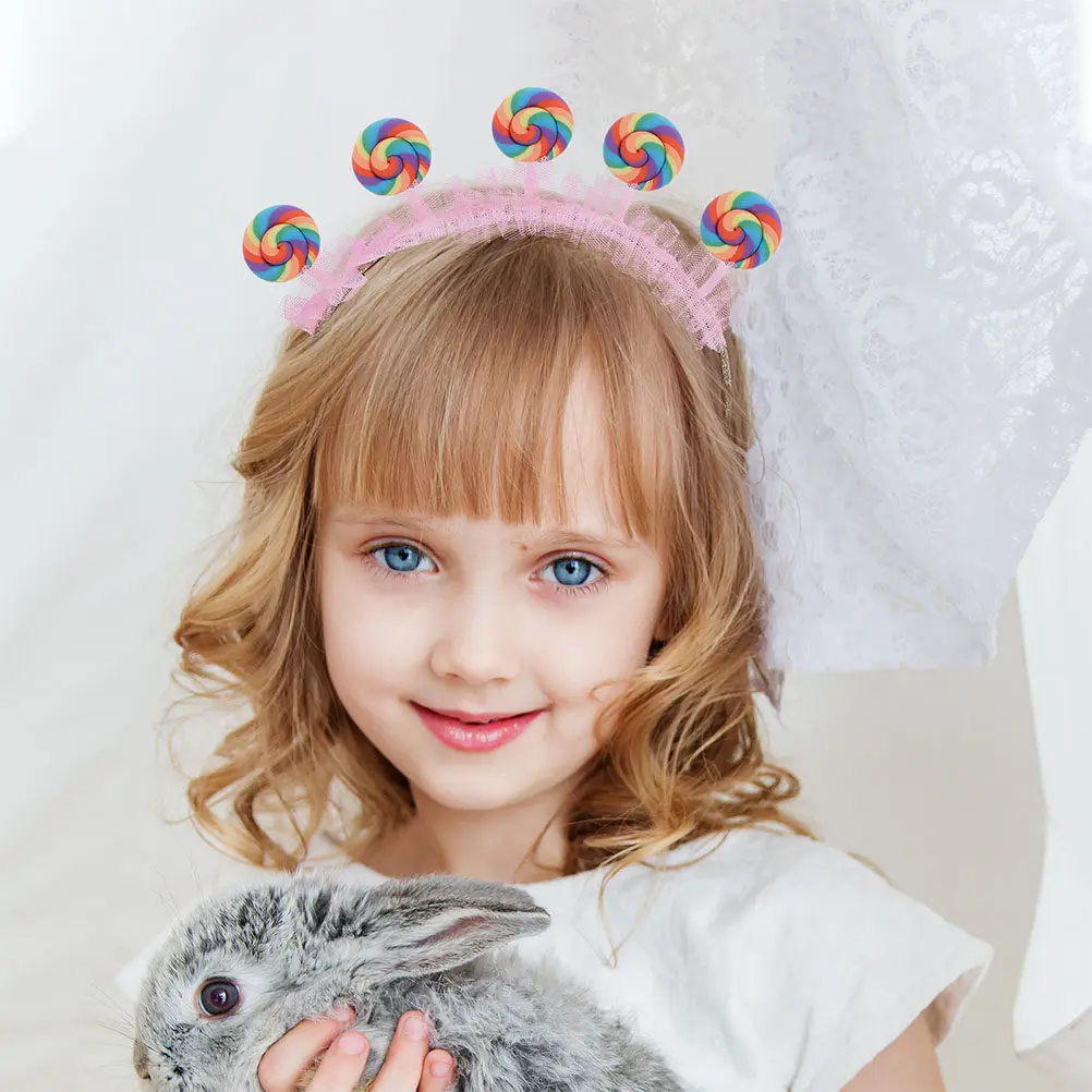 2Pcs Lovely Pink Lollipop Headbands for Girls Cartoon Candy-Themed Hairband Birthday Party Carnival Season Costume Sweet