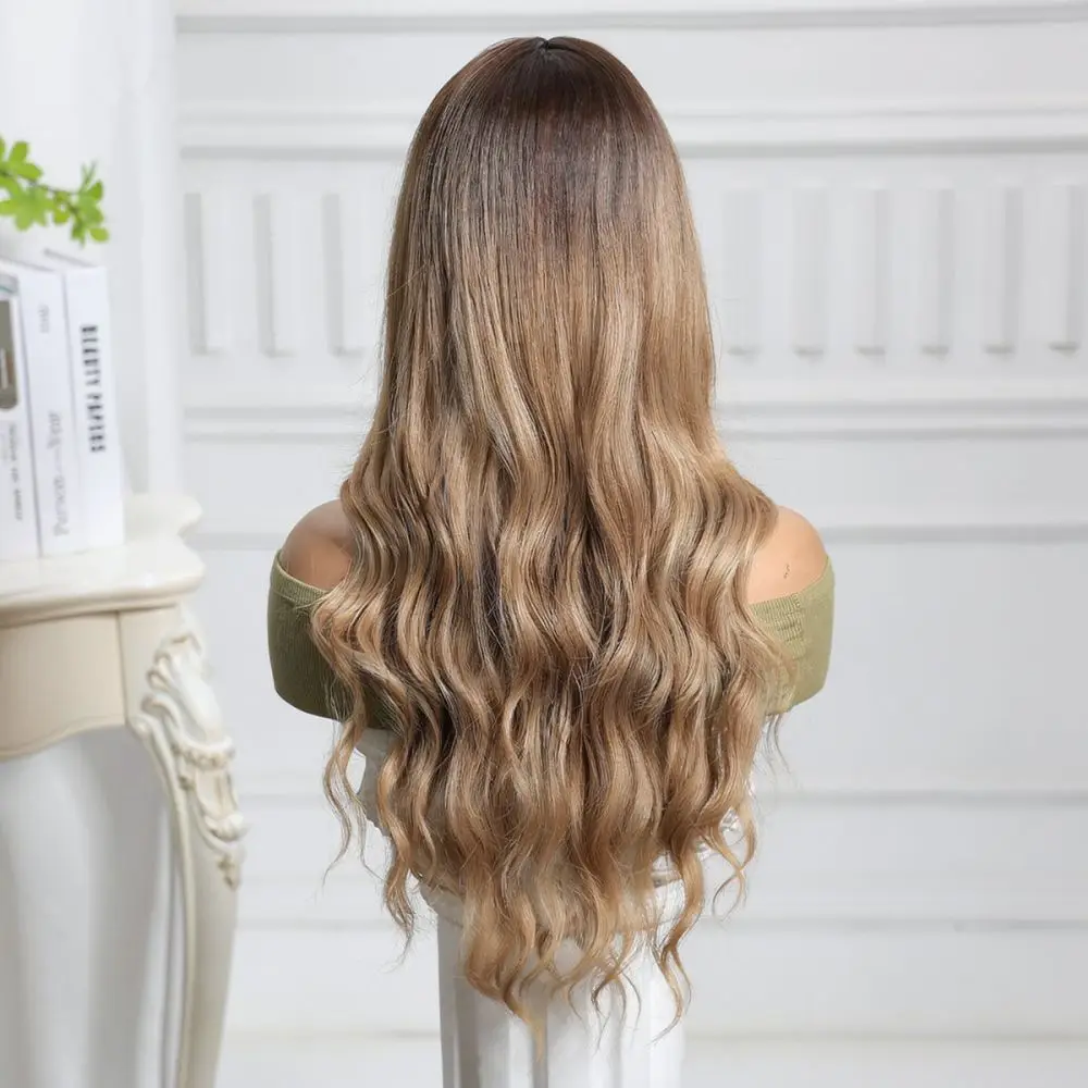 Gradient Long Wavy Wigs For For Haircube Middle Part Synthetic Hairpiece Natural Looking Heat Resistant Fiber Daily Cosplay Look
