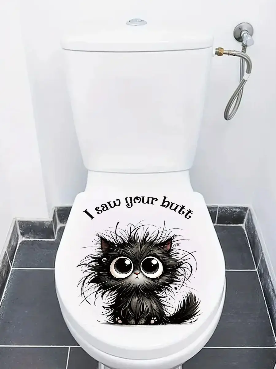 1cs Loute Cartoon Kätzchen Wc Aufkleber Kreative Aufkleber Wand Badezimmer Aufkleber Wasserdichte Aufkleber Familie Badezimmer Dekoration – Detail 2