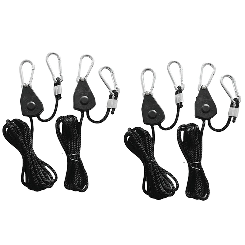 4 PCS Pulley Rope Pulley Lift Tent Clip Carabiner Canoe Bow Tail Rope Camping Tent Tensioner Camping Supplies