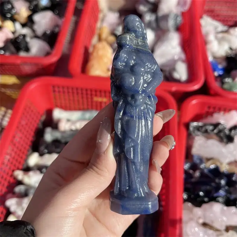 Natural Blue Aventurine Virgin Mary Statue Carving Healing Fengshui Stone Reiki Home Decoration Holiday Gift 1PCS