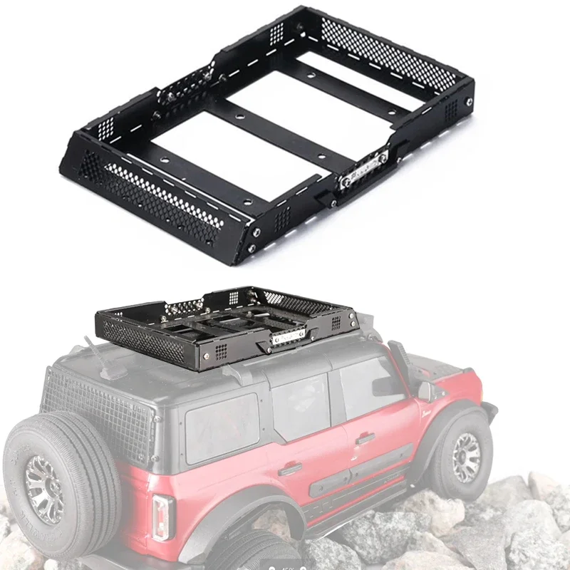 TRX4M 1 Set Simulation Metal Black Three-dimensional Luggage Rack Top Shelf for 1/18 RC Crawler TRX4-M Ford Bronco Upgrade Parts