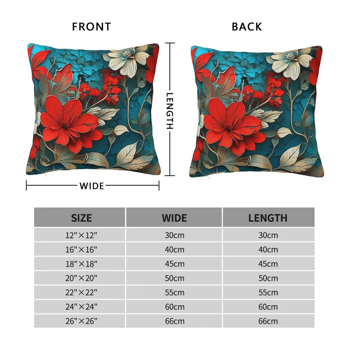 Teal Red Wildflowers Golden Shine Square Pillowcase Polyester Linen Velvet Creative Zip Decor Pillow Case Car Cushion Cover