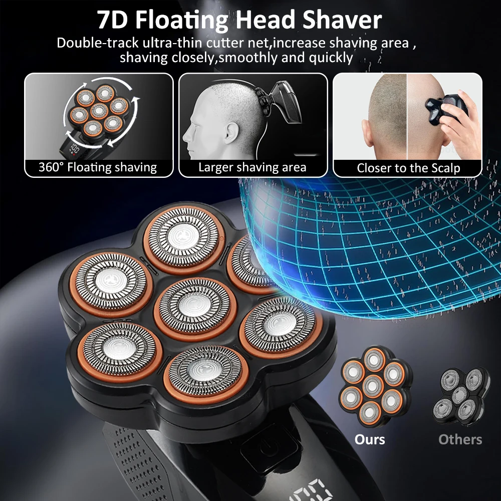 5 em 1 barbeador elétrico para homens aparador de barba facial 7d flutuante barba cabeça careca barbeador à prova dwaterproof água molhado seco navalha elétrica