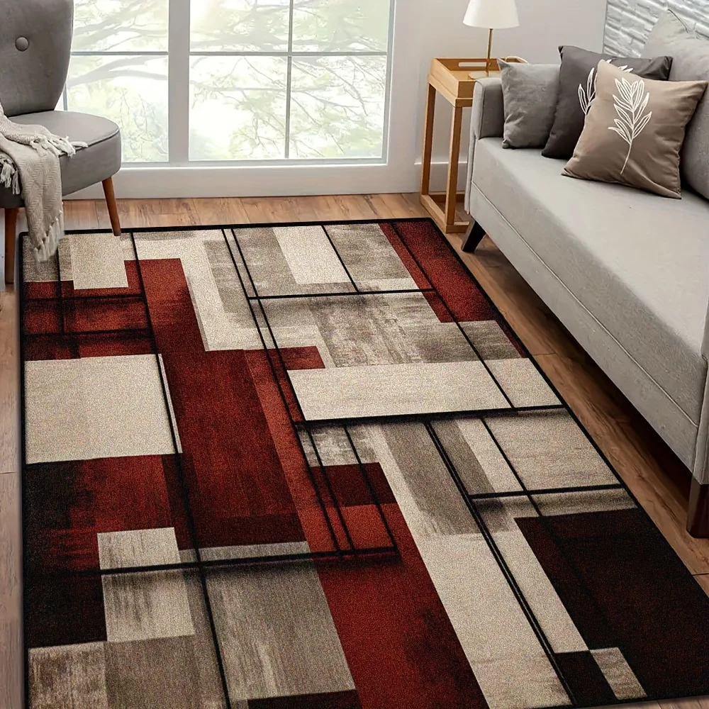 Luxury Abstract Line Carpet Burgundy Brown Rug Elegant Bedroom Office Floor Mat  Lounge Apartment House Doormat