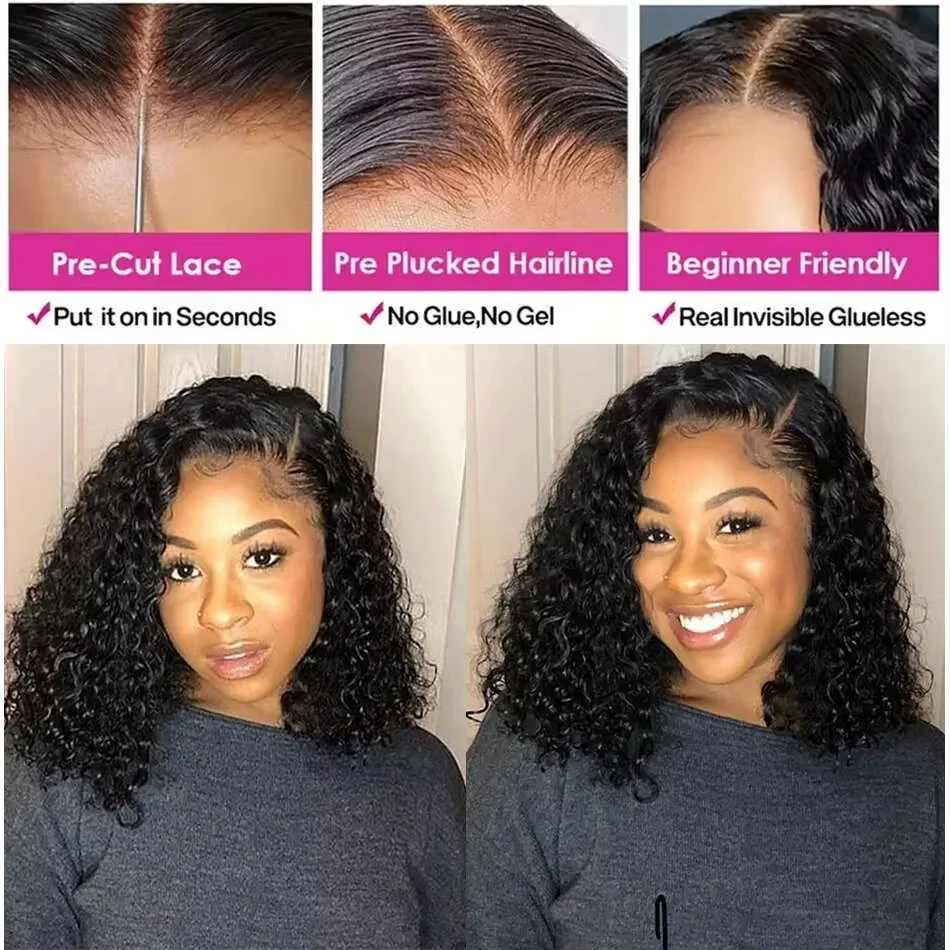 مجعد بوب الباروكات شعر الإنسان موجة عميقة 13x4 HD الدانتيل الباروكة الأمامية البرازيلي قصيرة بوب الدانتيل الجبهة 4x4 5x5 إغلاق شعر مستعار 250% للنساء #5