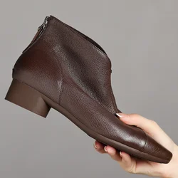 Plus size 34-41 women's sheepskin pointed toe back zip flats autumn ankle boots elegant ladies soft comfortable short booties