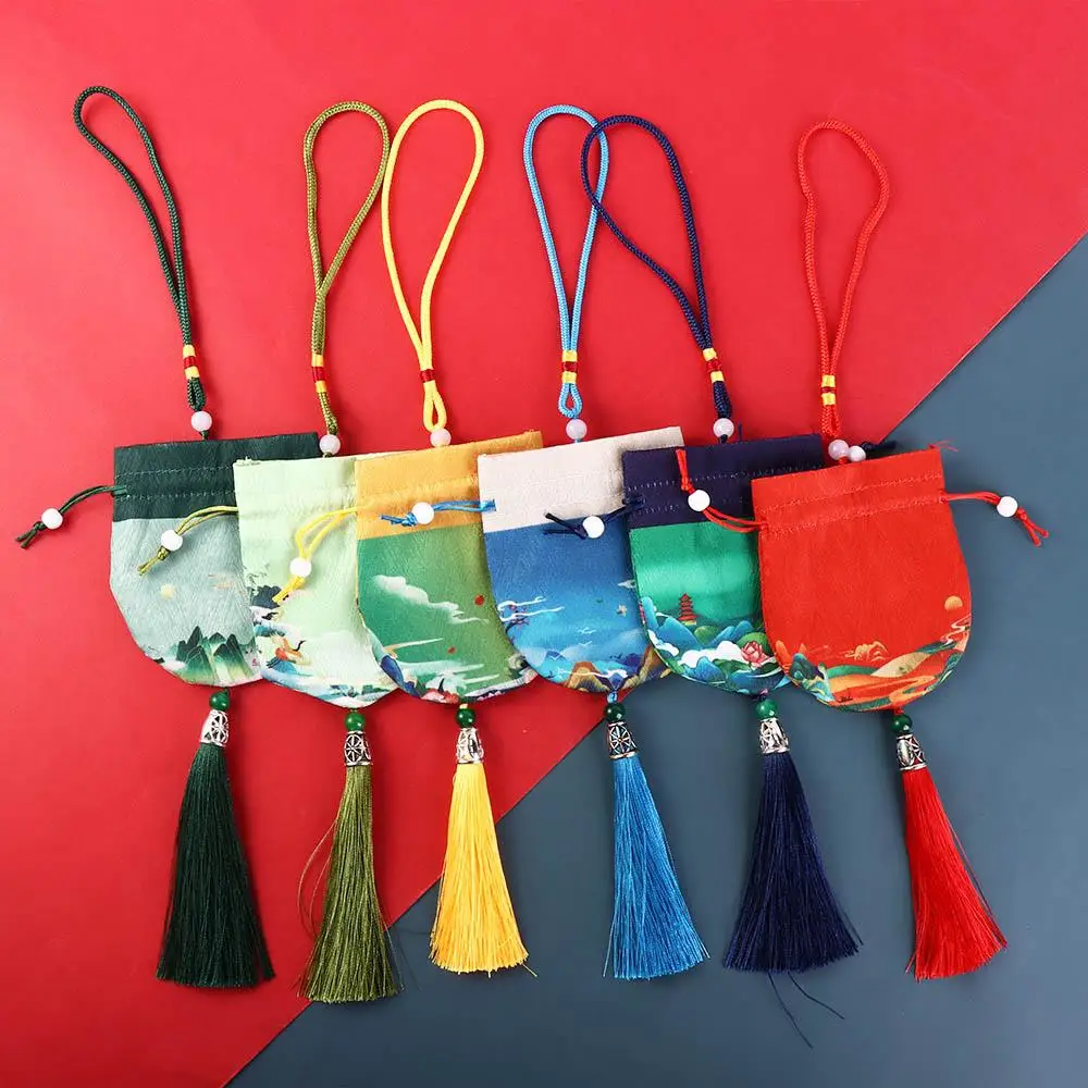 Saco de armazenamento de cordão estilo chinês para mulheres, multi cor, bolsa de decoração pendurada, saquinho vazio, bolsa de jóias