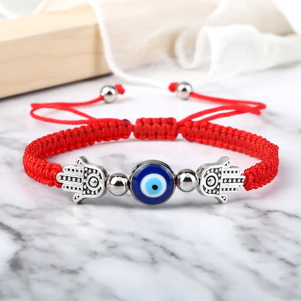 Lucky Red Rope Evil Eye String Bracelets for Women Men Adjustable Red Knot Bracelet Amulet for Protection Handmade Charm Jewelry