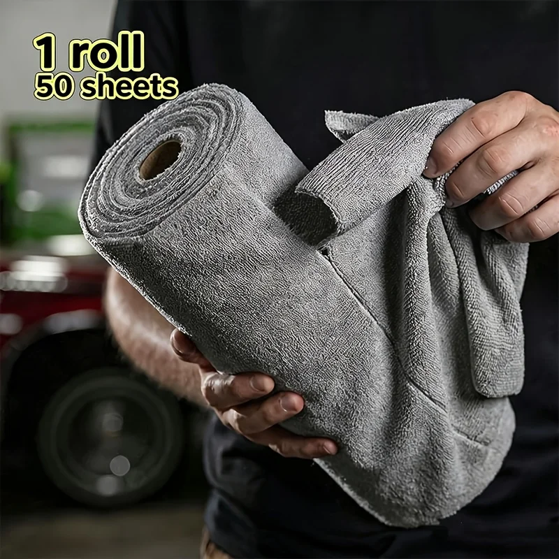 1 Roll of 50 Pieces of Thick Microfiber Cleaning Cloths, Highly Absorbent, Lint-Free, Dual-Use for Dry and Wet Cleaning, Reusable Disposable Cleaning Towels, Suitable for Home, Kitchen, Car, and All-Purpose Use, Convenient Roll-Pack, Tearable, Multi-Functional Stain Removal Cleaning Wipes.