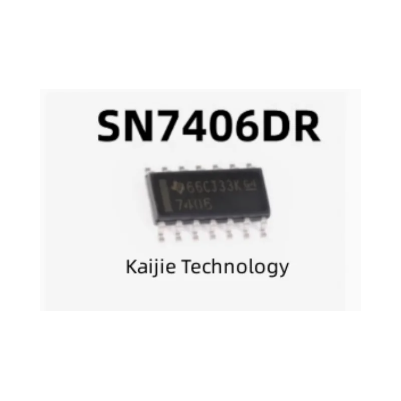 

Original authentic SN7406DR SOIC-14 six-channel inverting buffer/driver chip with high voltage output.