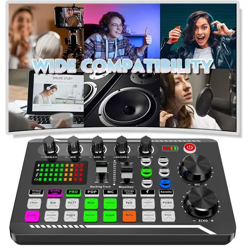 Imagen 2 del producto Mezclador de tarjeta de sonido para transmisión en vivo, juego de micrófono con condensador F998 para Streaming, mezclador de Audio profesional, versión en inglés