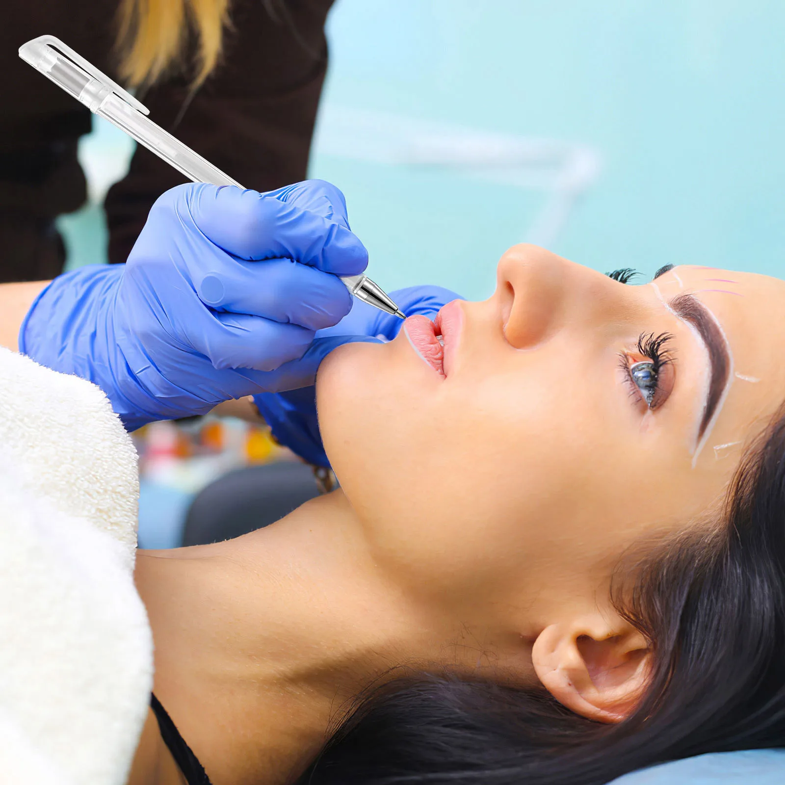 قلم تحديد الحواجب Microblading قلم استنسل الوشم أبيض وردي لإجراءات وضع علامات الجلد الدقيق أقلام جل لامعة