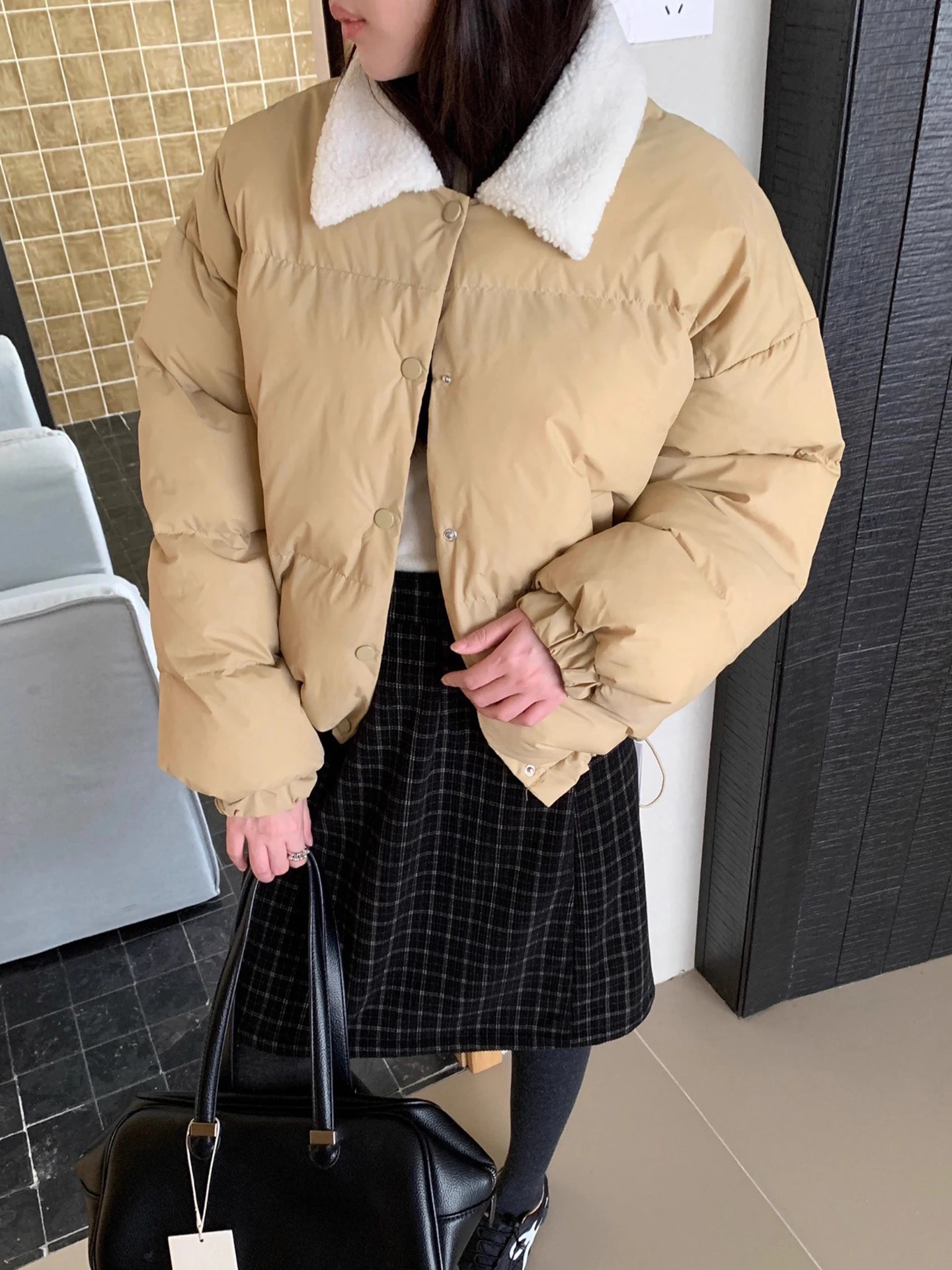 

Retro Color Blo Fur Collar Bread Coat Women's Winter New Sle Dstring Hem Versatile Cotton Jaet Korean Loose Fit Long...