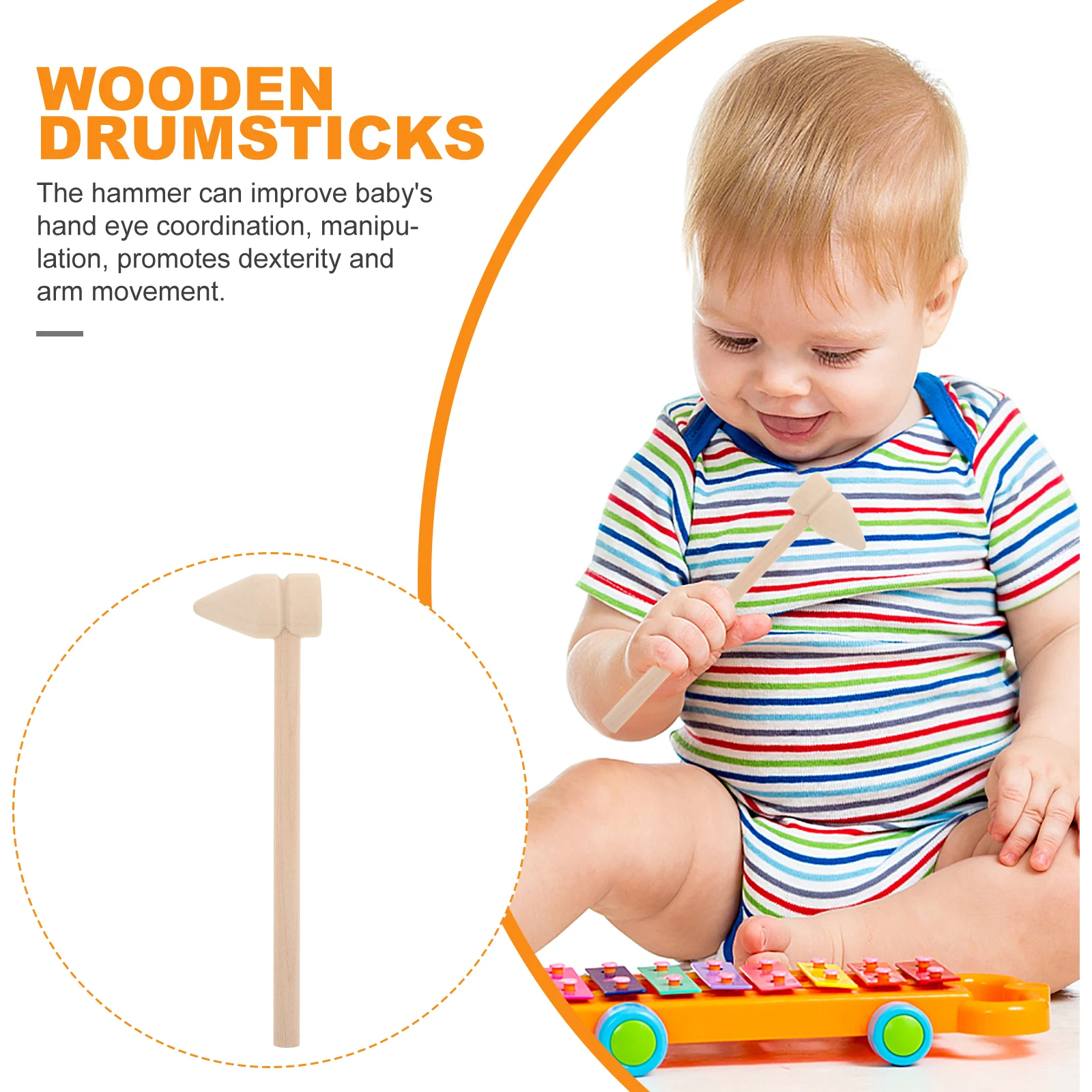 ค้อนไม้ขนาดเล็ก 5 ชิ้น สำหรับเด็กเล็ก เล่นตอก ฝึกมือ ของเล่นตอกต่อบล็อก พกพาสะดวก