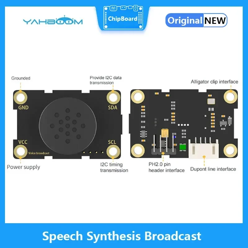 Yahboom UNO Raspberry Pi Spraaksynthese Broadcast Module Compatibel met Alligator clip/DuPont lijn/PH2.0 Kabel MP3 Luidspreker